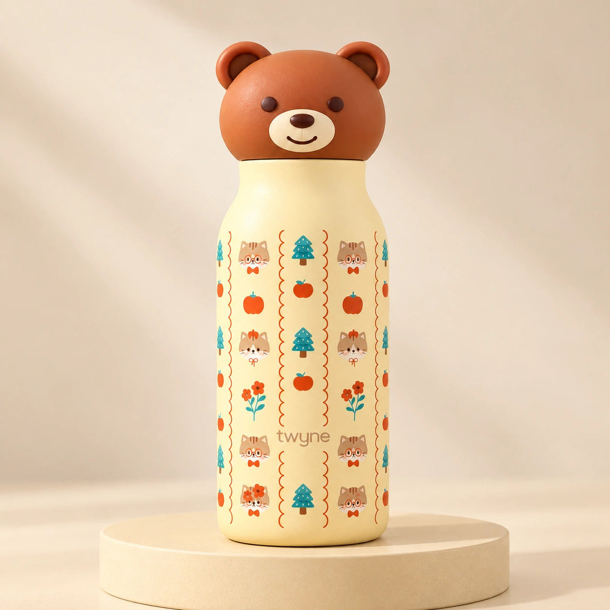 Twyne Bear bottle on a studio pedestal