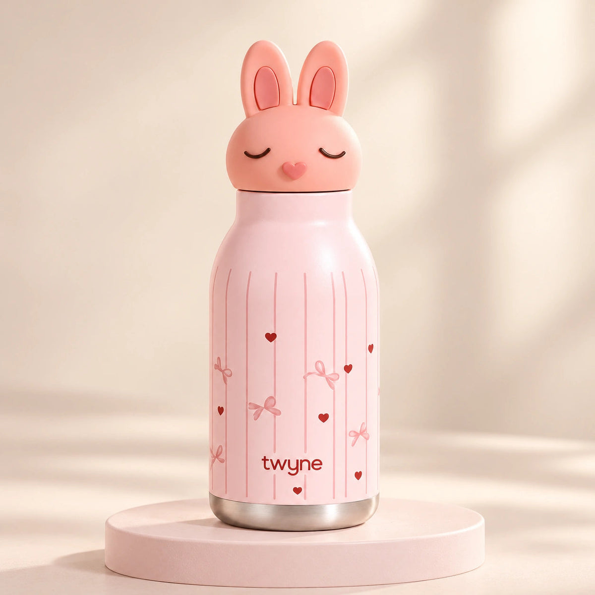 Twyne Bunny bottle on a studio pedestal