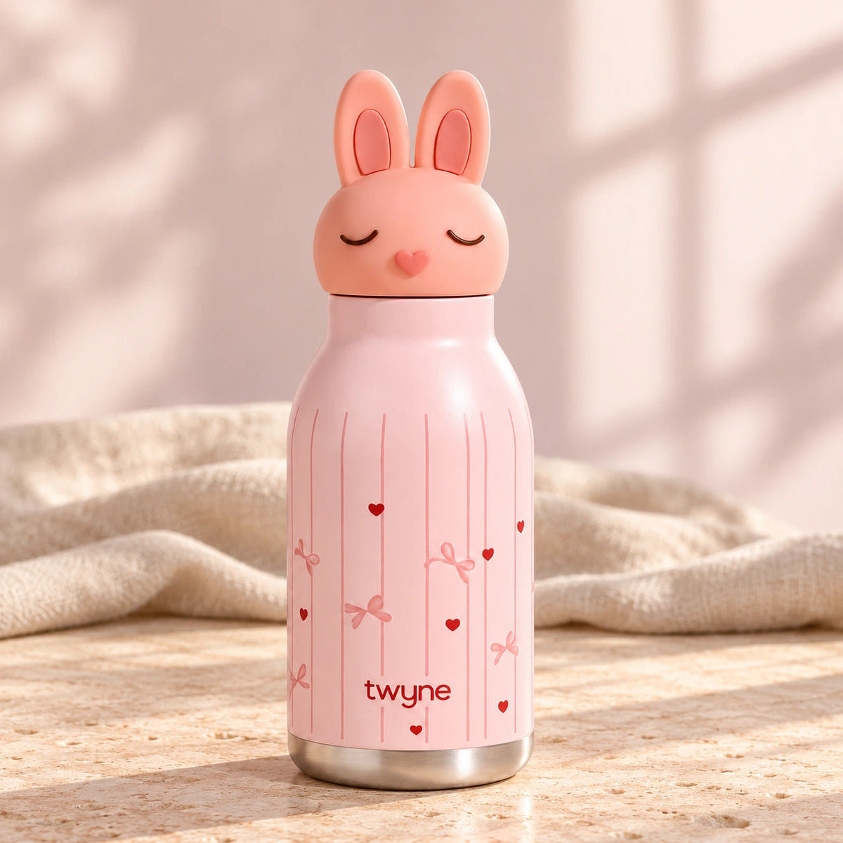 Twyne Bunny bottle on linen