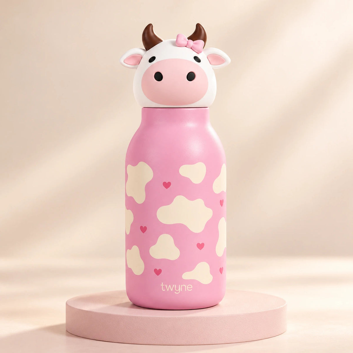 Twyne Cow bottle on a studio pedestal