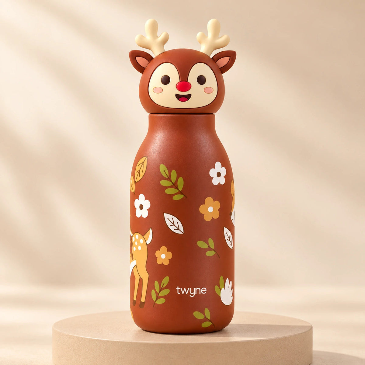 Twyne Deer bottle on a studio pedestal