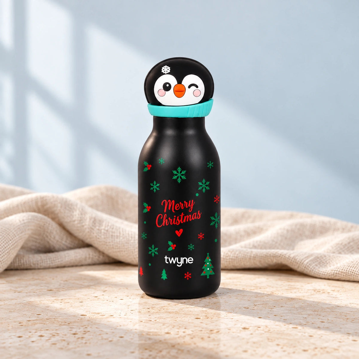 Twyne Penguin bottle on linen