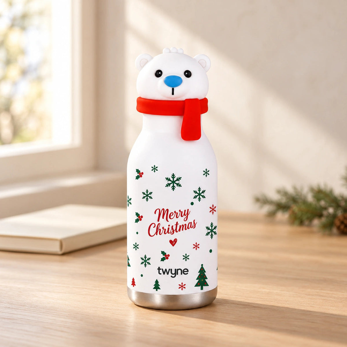 Twyne Polar Bear bottle on a desk