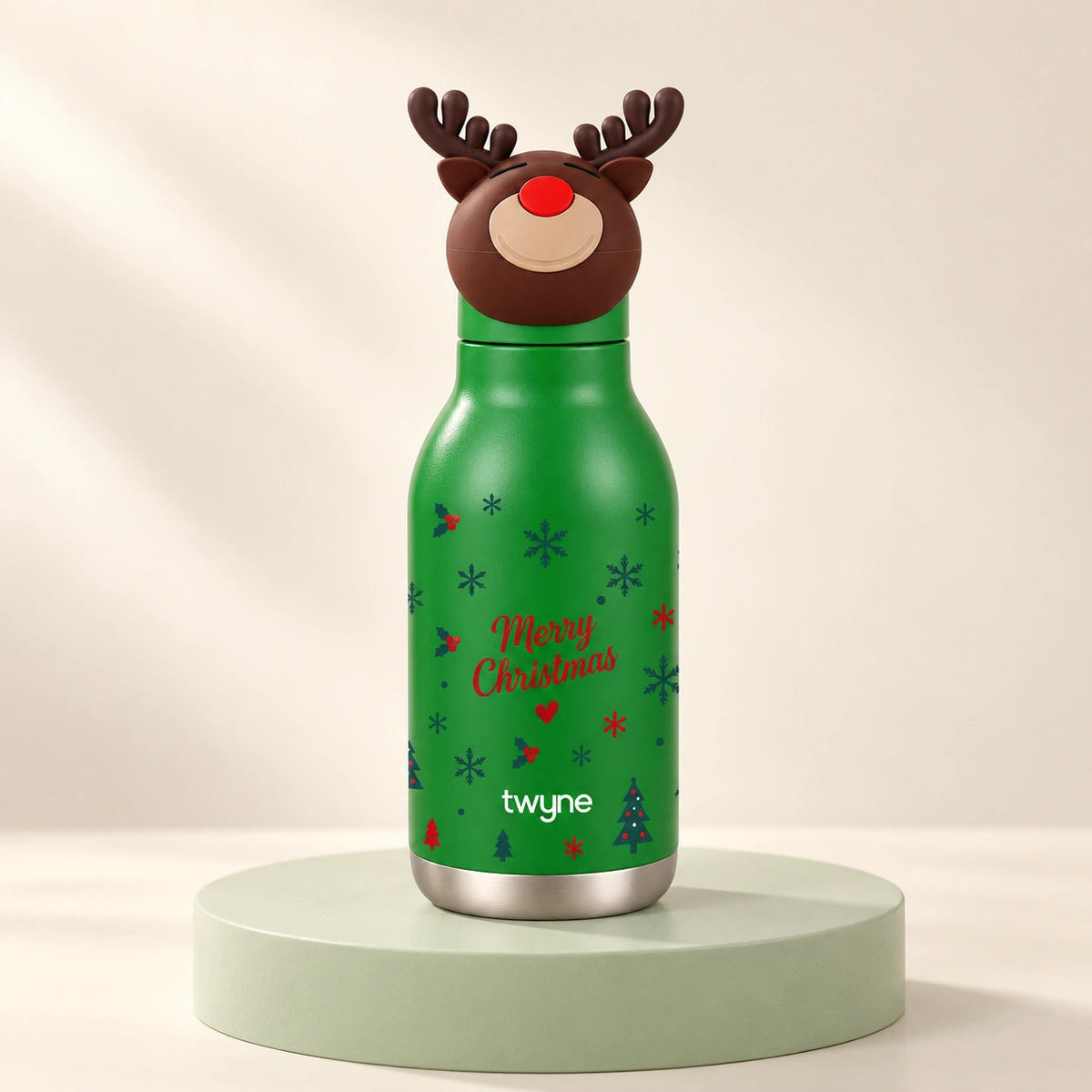 Twyne Reindeer bottle on a studio pedestal