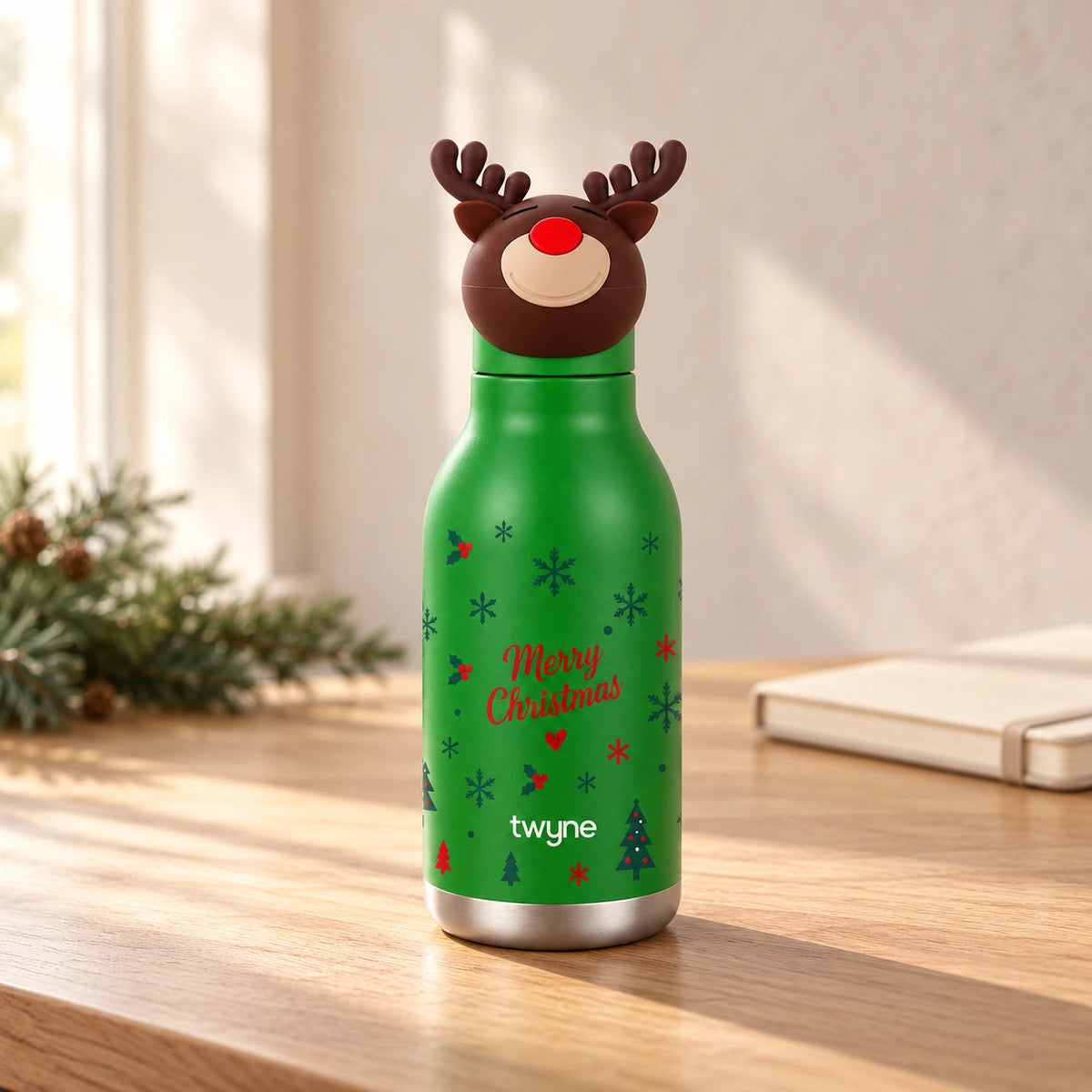 Twyne Reindeer bottle on a desk