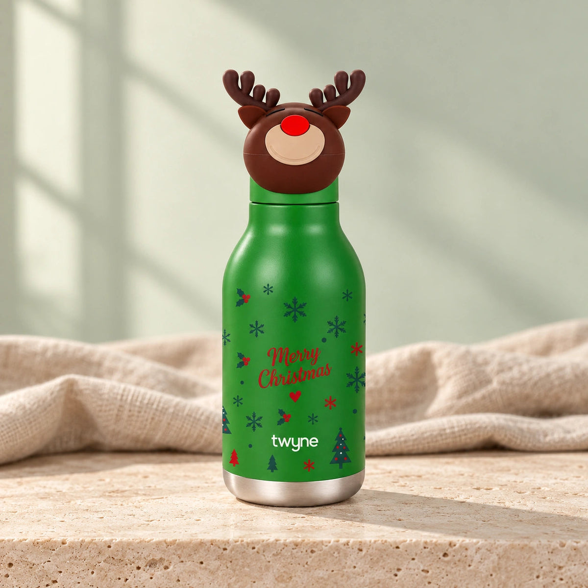 Twyne Reindeer bottle on linen